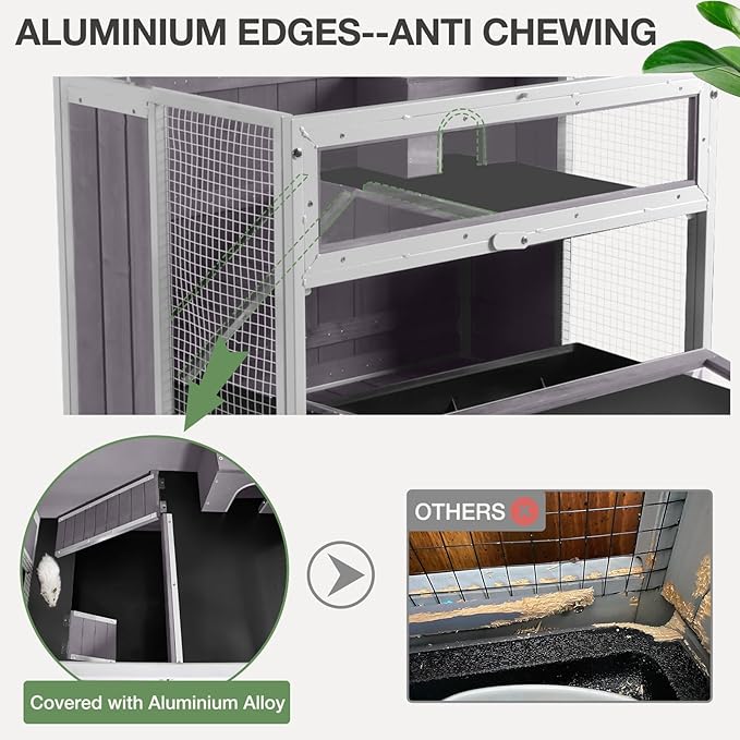 Guinea Pig Cage, Moveable Metal Frame Hamster Cage Anti-Chewing with Aluminium Alloy Edge, Hideouts, Ramps, Seesaws Chewing Toy, Deeper Pull-Out Leakproof Tray for Indoor Outdoor（White）