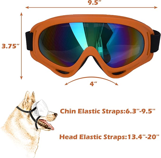 Large Dog Sunglasses With Adjustable Strap UV Protection, Windproof Puppy Eyewear, Suitable for Medium-Large Pets, Eyes Protection, Soft Goggles (Orange Frame)