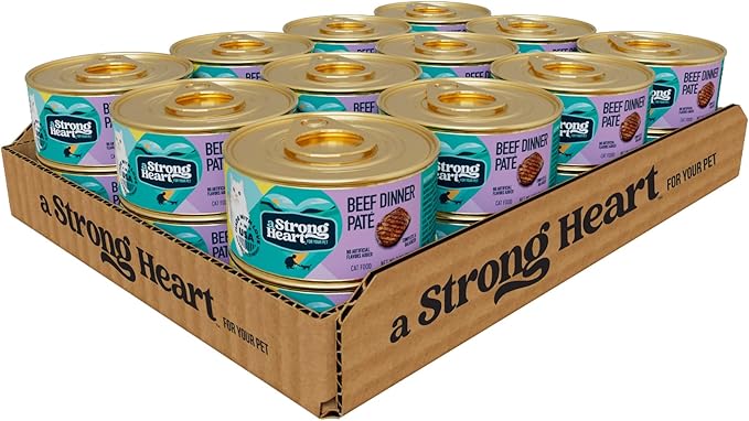 A Strong Heart Canned Wet Cat Food, Beef Dinner Paté - 3 oz Cans (Pack of 24), Made in The USA with Real Beef