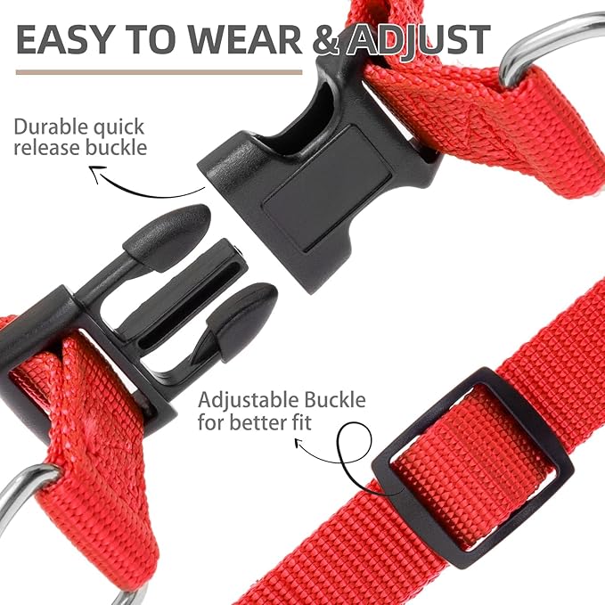 PUPTECK No Pull Dog Harness Soft Adjustable Basic Nylon Step in Puppy Vest Outdoor Walking with ID Tag Red