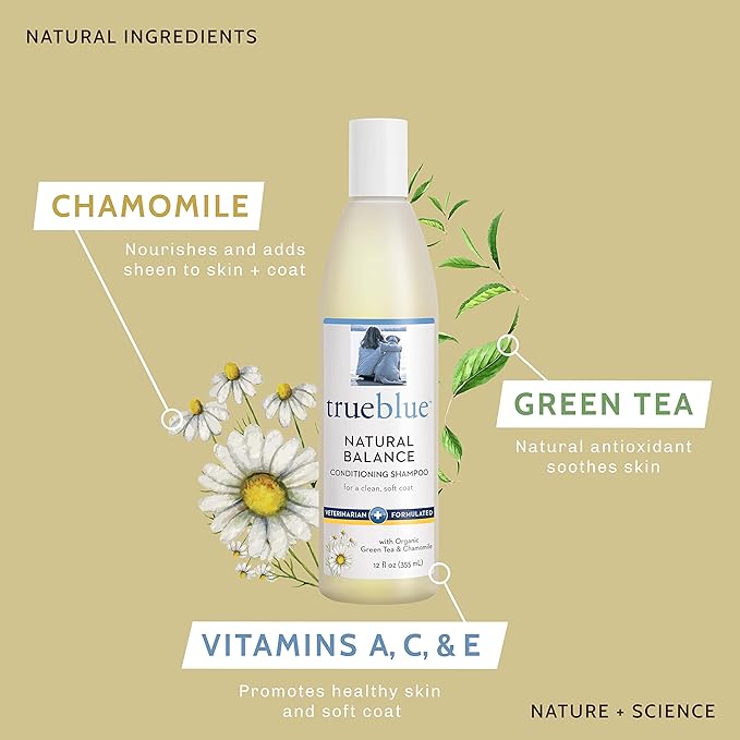 TrueBlue Natural Balance Conditioning Dog Shampoo with Green Tea & Chamomile - Cleansing Wash, Deodorizing, Moisturizing – Toxin Free, Natural Botanical Blend – Tearless Cleaner – 12 Fl. Oz.