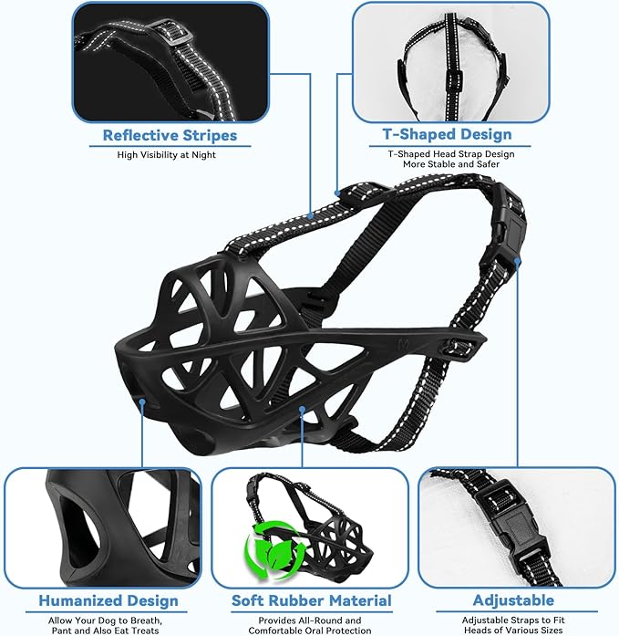 Dog Muzzle for Large Dogs, Medium and X-Large Aggressive Dog, Breathable Basket Muzzles, Suitable for Grooming Trimming Training, Allows Panting Drinking (Black, XL)
