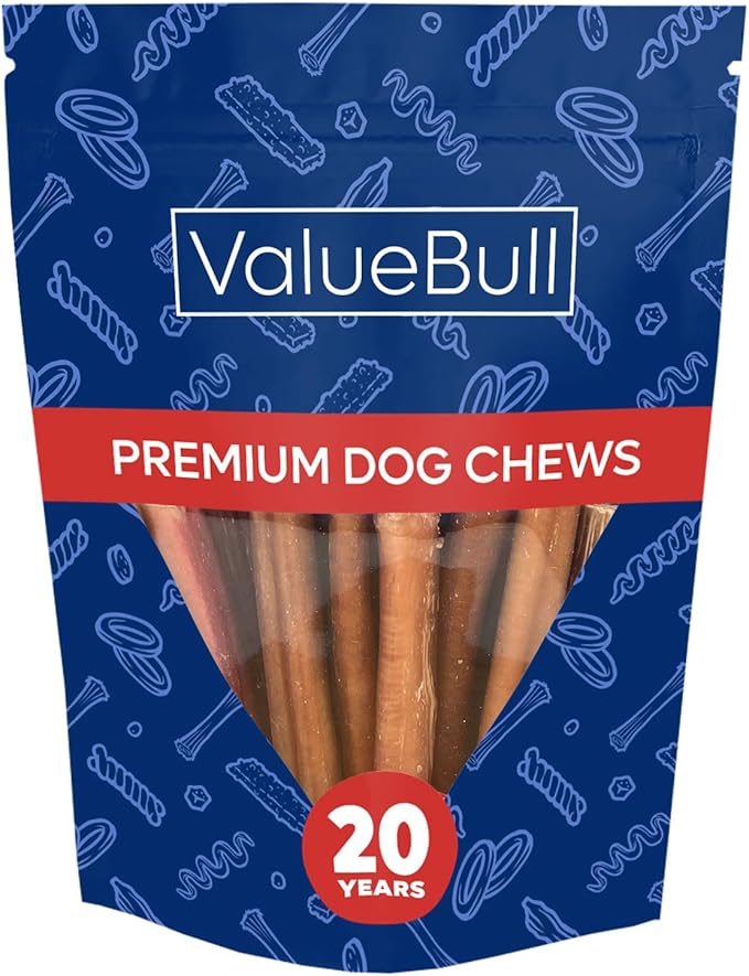 ValueBull Bully Sticks for Dogs, Thick 6 Inch, 10 Count - All Natural, Grass Fed, Single Ingredient, Long Lasting Dog Treats