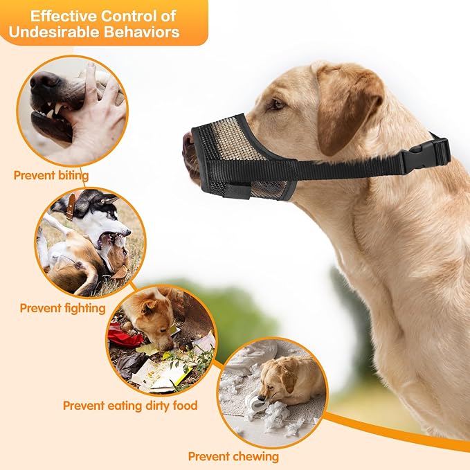 Dog Muzzle, Soft Mesh Muzzle for Medium Sized Dog Mouth Guard, Breathable Adjustable Muzzles to Prevent Biting, No Bark Muzzle for Dogs Allow Panting Drinking (Black, M)