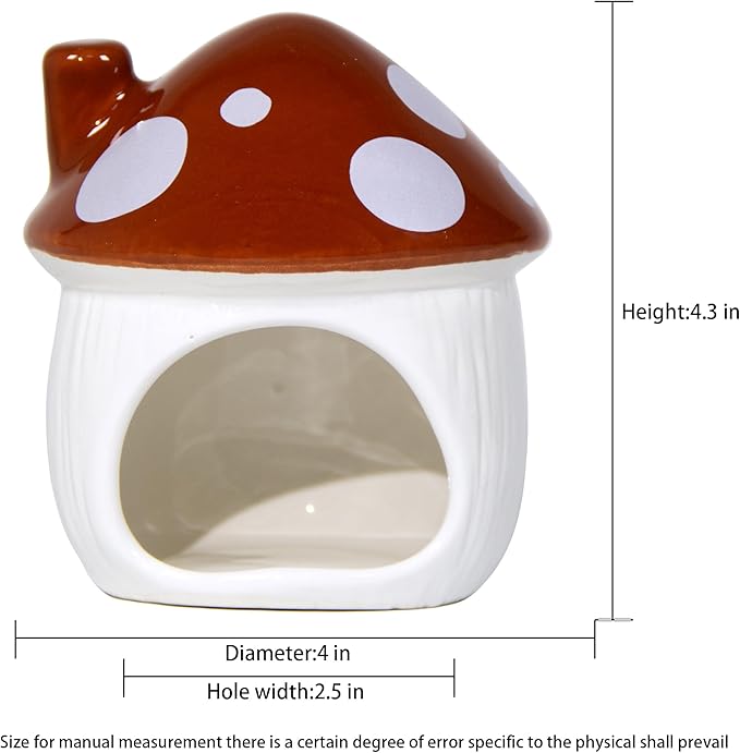 Ceramic Mushroom Hamster Hideout - Hamster Habitat for Hamsters Chinchillas Hedgehogs and Gerbils Mouse Small Pet Guinea Pigs House Hamster Bed (Brown)