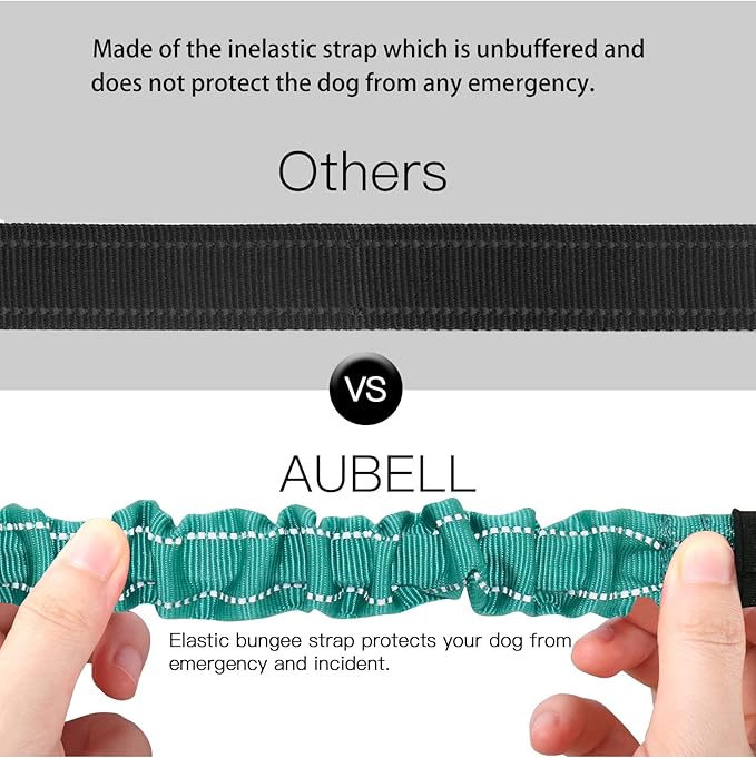 AUBELL Dog Seat Belt for Car,2 Pack Set 3-in-1 Adjustable Reflective Bungee Heavy Duty Dog Car Harness Tether with Clip Hook Latch & Buckle,Swivel Zinc Alloy Carabiner,Black+Teal