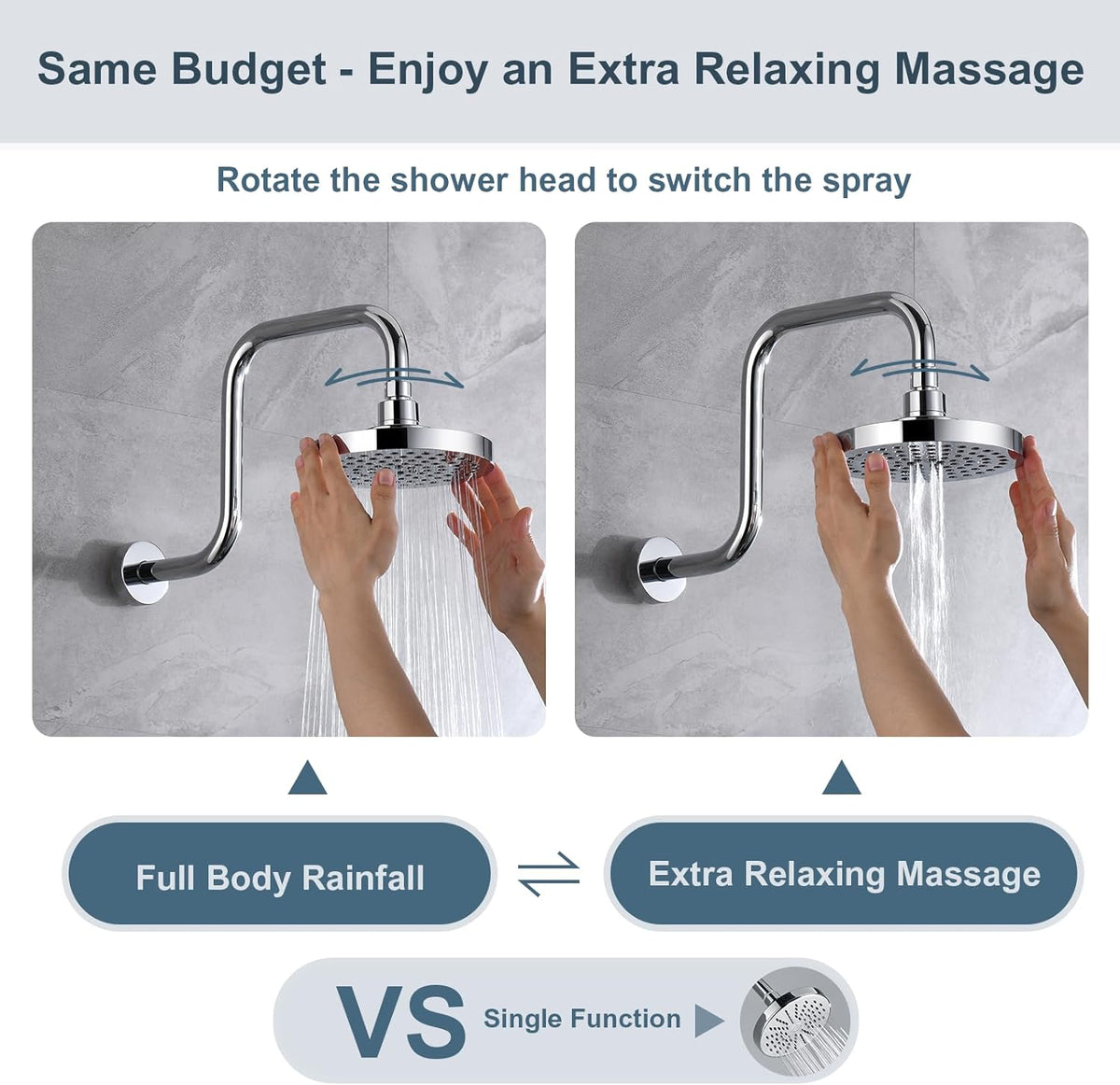 6 Inch Rainfall Shower Head with 2 Spray Settings, Adjustable Angle