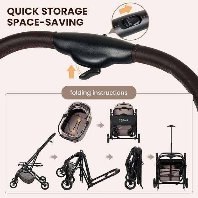 Pet Stroller for Small and medlium Dogs, Dog Cat Stroller, Foldable carts, Carrier, One-Hand Automatic Folding, Puppy, Detachble Carrier (Misty Green)