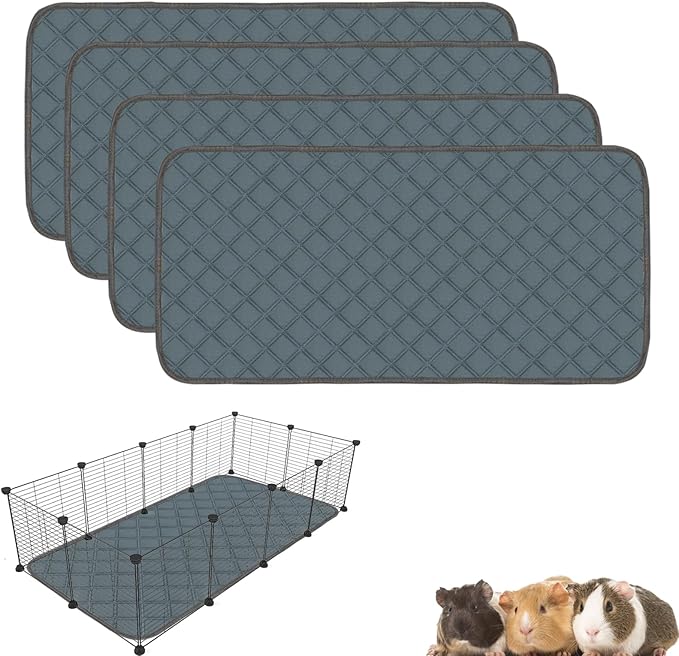4 Pack Guinea Pig Cage Liners Washable Guinea Pig Bedding Super Absorbent | Waterproof | Non Slip| Reusable Guinea Pig Pee Pads for Small Animals Cages Rabbit Hamster Rat - 48" x 24"