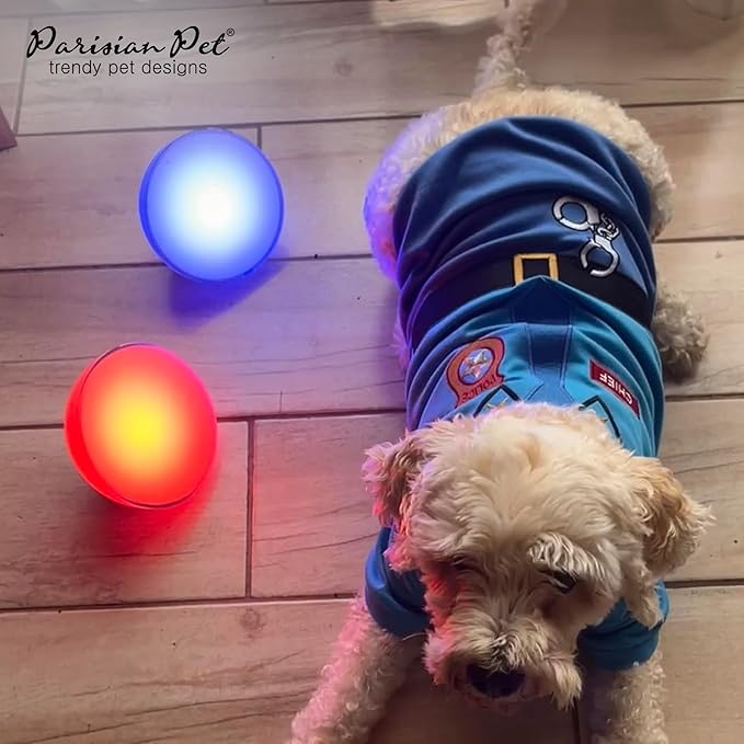Parisian Pet Embroidered Dog Police Costume - 100% Cotton and Polyester Pet Clothes - Sleeved Cop Costume for Small Blue Dogs