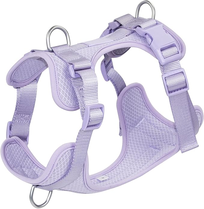 Wisedog Mesh Breathable Dog Harness: No Pull Harness with 3 Fast-Release Buckles Adjustable for Walking & Training for Small Medium Large Dogs (Lilac, L: Neck=20"-25"/Chest=17"-33")