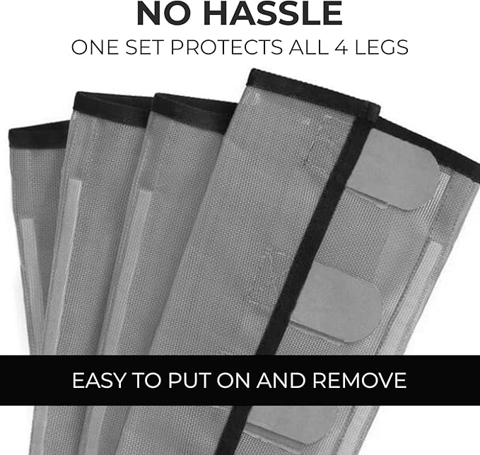 Mesh Horse Fly Boots Set of 4，Adjustable and Universal Loose Fitting & Non-Slip Horse Fly Leggings for Horses,Reduce Stressful Stomping (Grey)