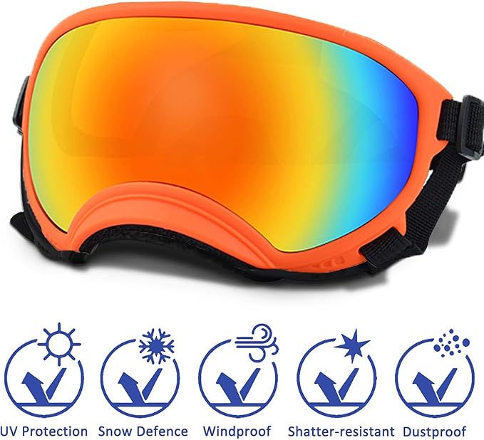 Large Dog Sunglasses with Adjustable Strap UV Protection, Winproof Puppy Sunglasses, Suitable for Medium-Large Pet Glasses, Dogs Eyes Soft Goggles, OrangeColours