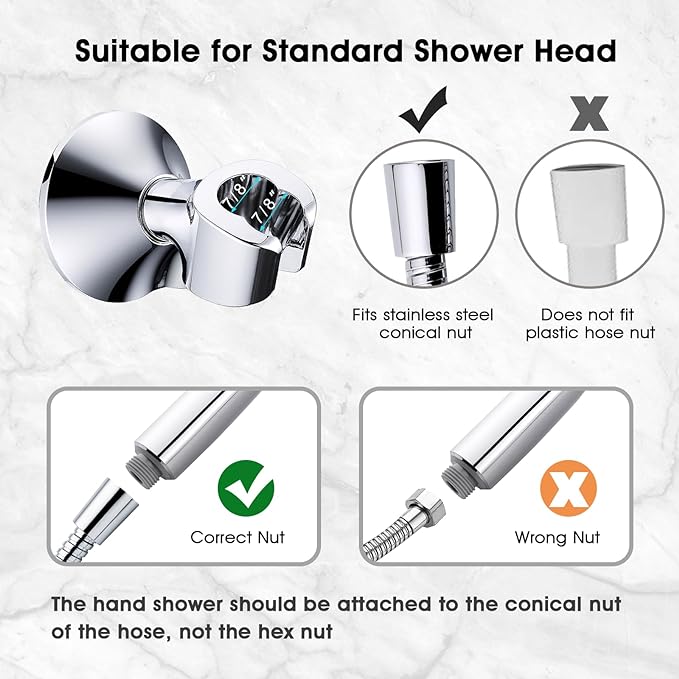 Handheld Shower Head Holder with Dual Angle Positions, Wall Suction Bracket