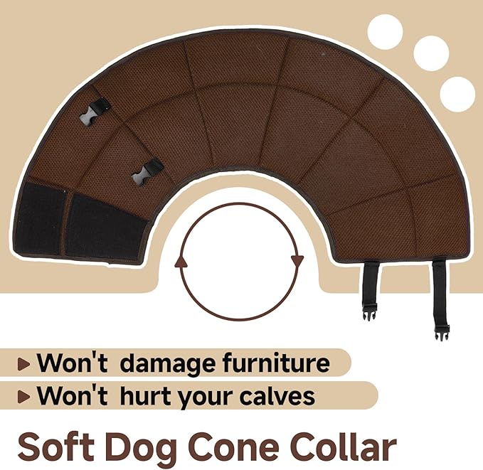 Dog Cone Collar S, Soft Cones for Large Medium Small Dogs,Adjustable Dog Cone Alternative to Stop Licking, Comfy Elizabethan Collar for After Surgery Wound Healing & Hot Spots Brown