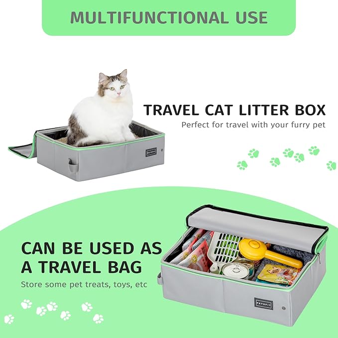 PETSFIT Travel & Portable Cat Litter Box - Leak-Proof, Waterproof Bottom, Collapsible Litter Boxes Perfect for Hotel/Lawn/Car Travel
