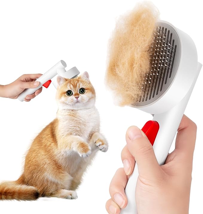 Cat Brush for Shedding with One-Click Button, Pet Comb for Indoor Cats, Suitable for Long or Short Haired Cats, Small and Medium Dogs, Grooming for Puppy Kitten Massage Removes Loose Fur