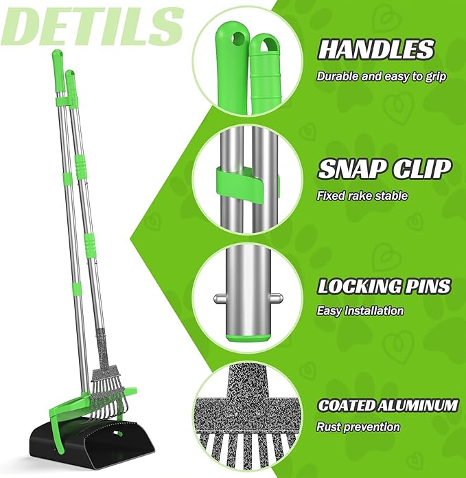 Pooper Scooper with Bag Attachment, 50 inches Long Handle Pooper Scooper, Poop Scooper for Dogs, Dog Poop Scooper for Yard, Pooper Scooper for Large Dogs Heavy Duty, Poop Scooper Bin & Rake
