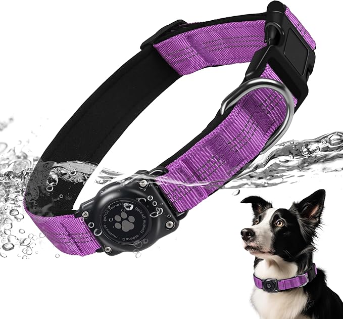Reflective Air Tag Dog Collar - 100% Waterproof Dog Collar AirTag Holder | Extra-Durable, Soft Padded AirTag Dog Collars for Small Medium Large Dogs