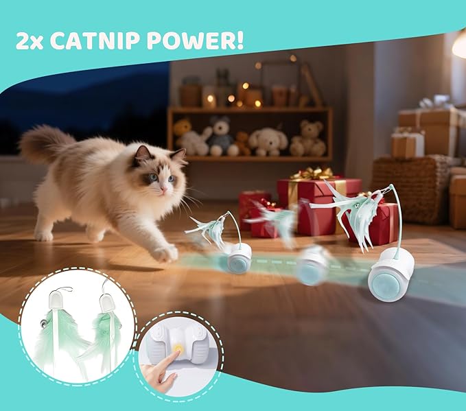 Remote Control Cat Toy with Auto Mode - Interactive Cat Toy Feather for Indoor, Moving Cats Catnip Toys & LED to Keep Bored Cats Active & Entertained