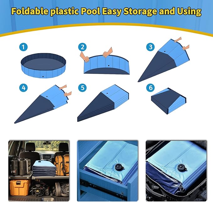 Foldable Dog Pool, 71" x 12" Large Kiddie Pool with Hard Plastic, Non-Slip Dog Bath Tub for Outdoor Backyard, Collapsible Dog Swimming Pool for Kids Dogs Pets (Blue)