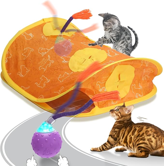 Interactive Cat Toys Mouse Ball, Motion Activated Cat Ball Super Fast in Mice Holes Cat Tent Tunnel