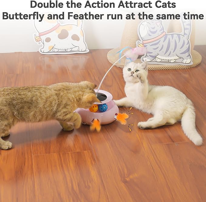 Cat Toys Interactive Rechargeable 3in1 Whack a Mole Cat Toy, Fluttering Butterfly, Track Balls, Touch Activated Automatic Kitten Toys for Indoor Cats