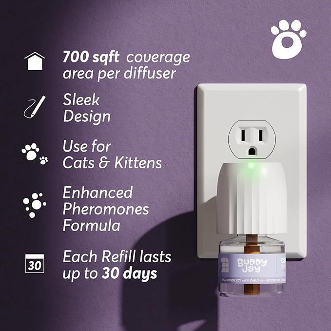 Cat Calming Diffuser Refills – Long-Lasting 30-Day Formula with Pheromones for Stress Relief, Relaxation, and Anxiety Reduction in Cats Easy to Use – (3 Diffusers + 3 Refills)