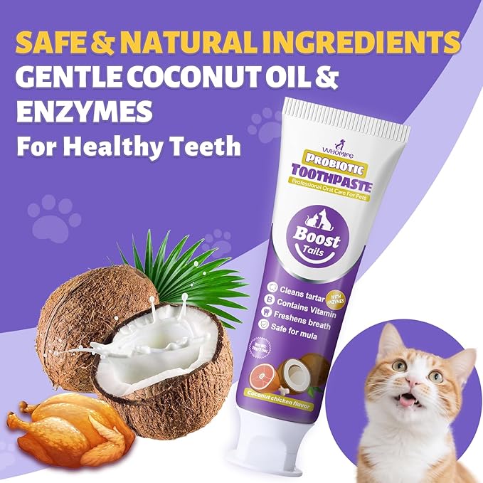 Cat Toothbrush and Toothpaste Kit - Includes Toothpaste (Coconut Chicken 2.5 oz.) Soft Brush, Finger Brush - Provides Safe and Effective Oral Care for Kittens and Adult Cats