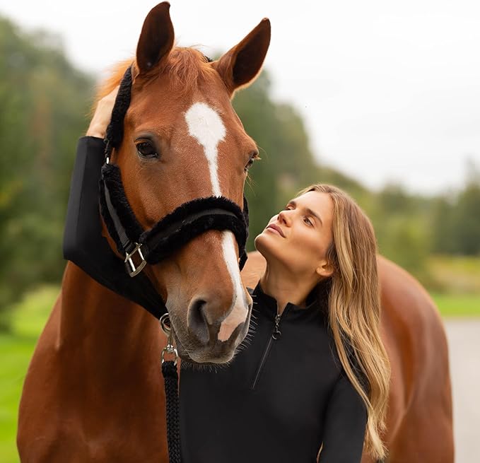 Equinavia Valkyrie Soft Ultra Fleece Padded Adjustable Breakaway Horse Halter - Black/Black - Horse