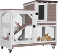 Aivituvin Rabbit Cage Indoor Outdoor Bunny Hutch on Wheels, 2 Story Wood Guinea Pig Cages with 2 Deeper Pull Out Trays