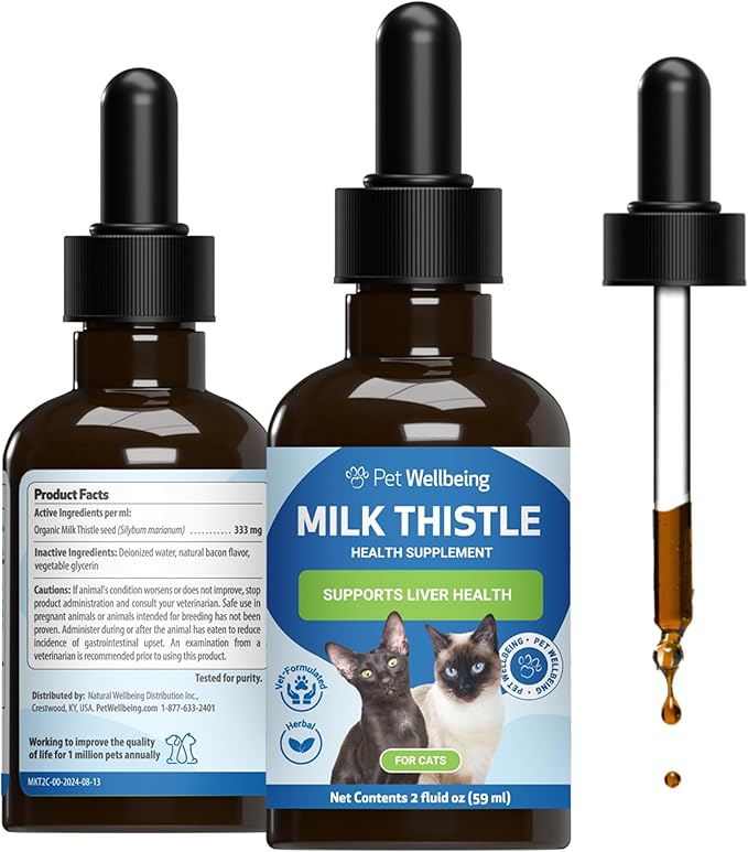 Milk Thistle for Cats - Milk Thistle Liver Detox Support, Organic Herb - Pet Wellbeing Vet-Formulated Holistic Supplement - 2oz (59 ml)