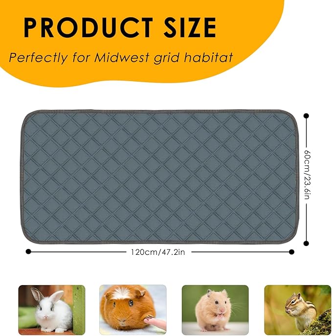 2 Pack Guinea Pig Cage Liners Washable Guinea Pig Bedding Super Absorbent | Waterproof | Non Slip| Reusable Guinea Pig Pee Pads for Small Animals Cages Rabbit Hamster Rat - 48" x 24"