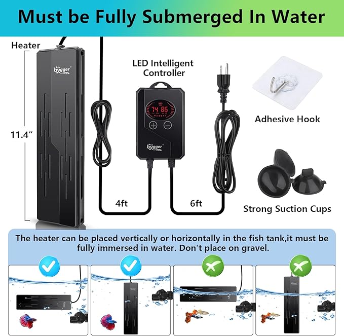 hygger Aquarium Heater 1000W,Submersible Fish Tank Heater with Adjustable Temperature Digital LED Controller,Overheating & Auto Shut Off Protection,for Saltwater & Freshwater Fish Tank 110-240Gallon