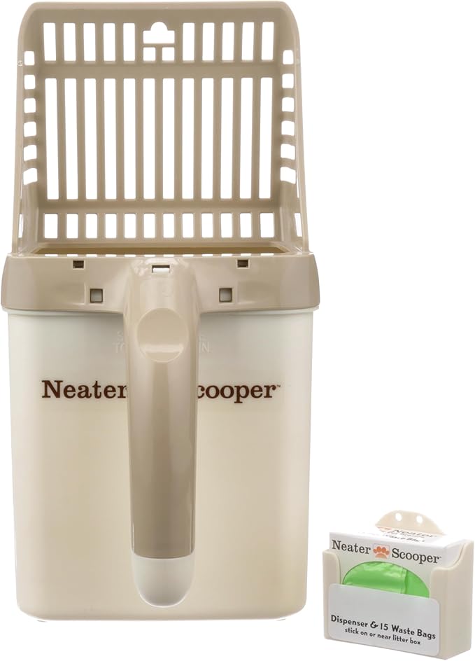 Neater Pet Brands Neater Scooper Standard Cat Litter Scoop, 15 Refill Bags – Mess-Free Cat Litter Scooper with Bag, Spill-Proof Kitty Box Sifter, Bin Doubles as Scoop Holder, For Single-Cat Households