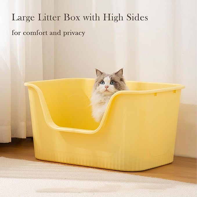 Vealind Jumbo Litter Box, XL Litter Boxes for Big Cats, Extra Large Space, High Sided Litter Pan, Leak-Proof & Anti-Splashing, Easy Clean & Durable (25” * 17” * 13” Yellow)