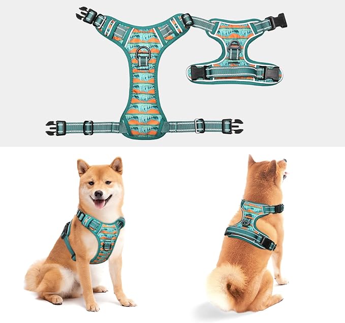 Timos No Pull Dog Harness,No Choke Front Clip Dog Reflective Harness,Adjustable Soft Padded Pet Vest with Easy Control Handle for Large Dogs,Wilderness,L