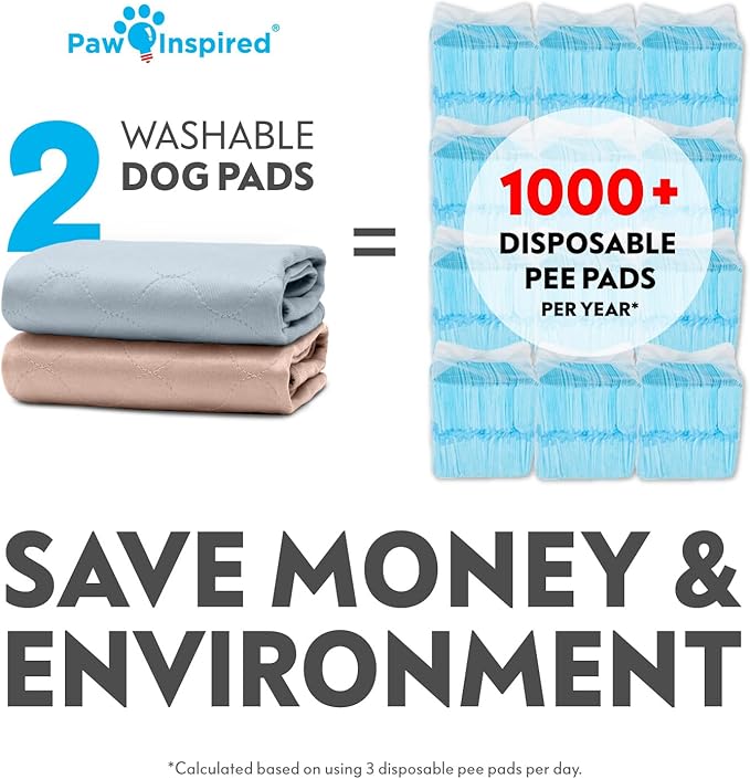 Paw Inspired Round Washable Pee Pads for Dogs (2 Pack), Reusable Puppy Pads for Potty Training, Whelping, Waterproof Mat, Leakproof, Non-Slip Liners (48 Inch, Pack of 2)