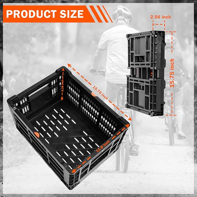 Rear Bike Basket, Foldable Rear Rack Bicycle Basket with Mesh Pocket Waterproof Cover Reflective Strip for Adult Bikes Easy to Assemble and Carry for Pets Fruit