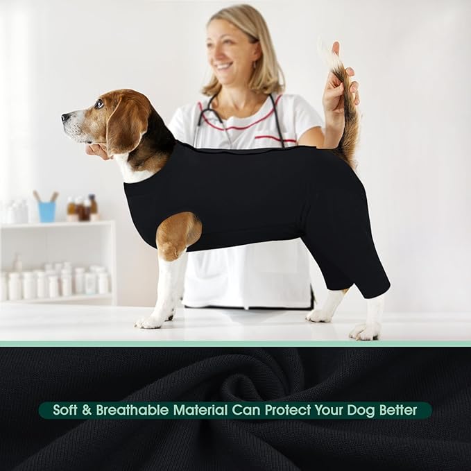 Kuoser Dog Surgery Suit Female Spay Male Neuter, Dog Leg Sleeve to Stop Licking Soft Dog Onesie for Abdominal Wound, Dog Recovery Suit Rear Leg Sleeves Pet Elbow Brace Protector, Black 2XL