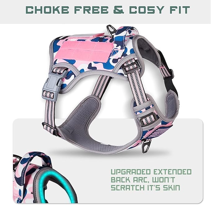 BUMBIN Tactical Dog Harness for Small Dogs No Pull, Famous TIK Tok No Pull Puppy Harness, Fit Smart Reflective Pet Walking Harness for Training, Adjustable Dog Vest Harness with Handle Pink Camo S