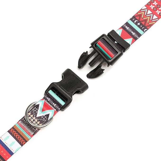 Mercano Adjustable Dog Collar - Special Design Patterns, Soft Nylon Comfortable Sturdy Pet Collar for Small Medium Large Dogs (XS, Tribal Red)