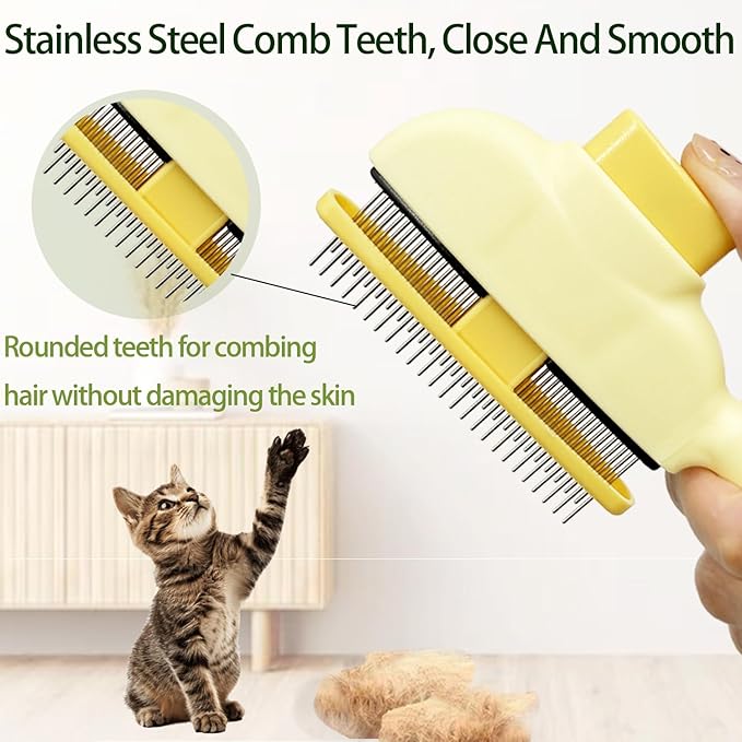 2Pcs Flea Comb for Cats Dogs,Long & Short Stainless Steel Metal Teeth for Shedding and Tangles,Cat Combs for Indoor Cats