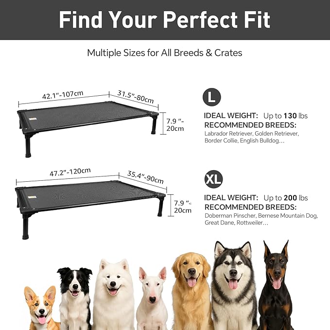 Sytopia 47'' Outdoor Elevated Dog Bed for Extra Large Dogs, Chew-Proof Pet Camping Raised Cot with Breathable Mesh - Durable Frame, Cooling Hammock Bed, Non-Slip Feet, Waterproof, Easy Clean