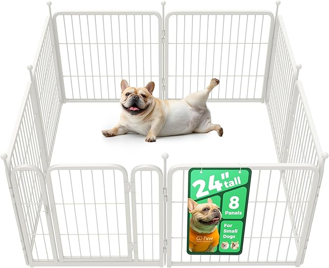 FXW Rollick Unleashed Dog Playpen for Indoor, Yard, RV Camping, 24 inch 8 Panels for Small and Puppy Dogs, White│Patented