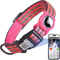 Reflective Dog Collar with Apple AirTag Holder & QR Code Pet ID Tag,Soft Nylon Adjustable Dog Tracker Collar with Safety Lock for Small Dogs (Rose Red, S)