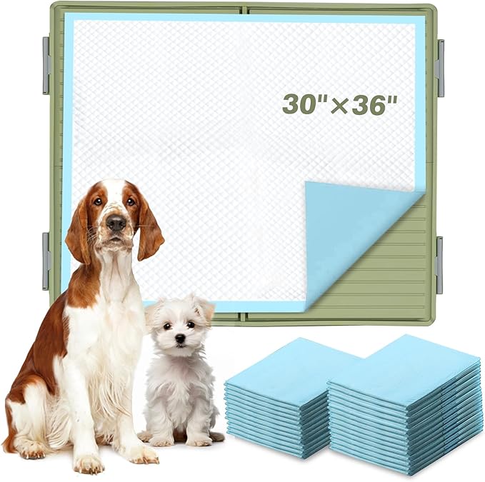 Puppy Pads & Holder Set – Includes 20 Extra Large 30×36in Pee Pads, Anti-Slip Leak-Proof Pee Pad Holder with Secure Lock for Puppies & Large Dogs and All Breeds