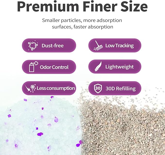 Cat Litter Crystals No Clumping Odor Control Kitty Litter Non-Clumping No scooping Low Dust, Low Tracking, Dehydrates Waste Lavender - 8.6 lbs (2 x 4.3 lb Packs)