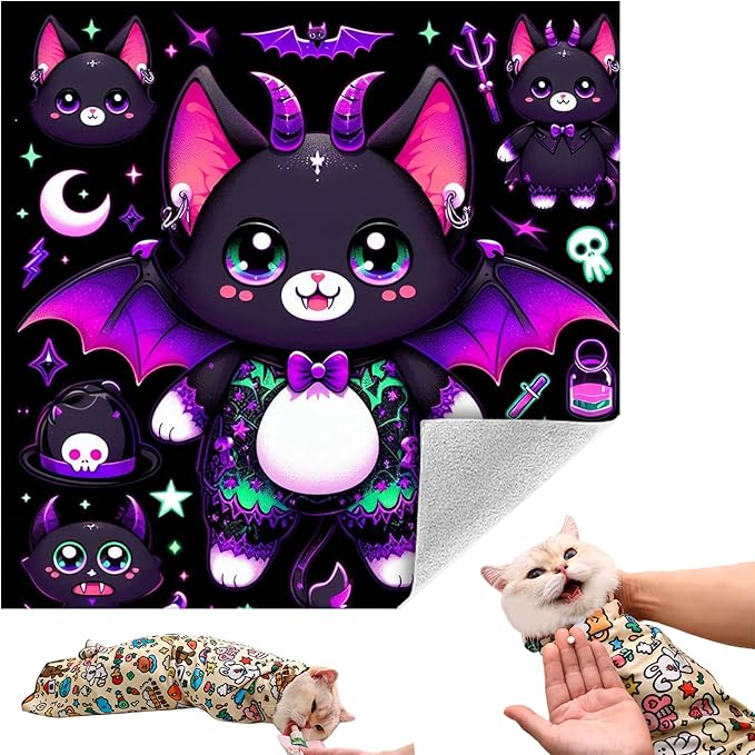 Cat Grooming Wrap, Self-Adherent Soft Cat Blanket to Wrap, Nail Clipping, Anti-Bite, Anti-Scratch, Anti-Escape Calming Wrap (Halloween, 10-13 lbs)