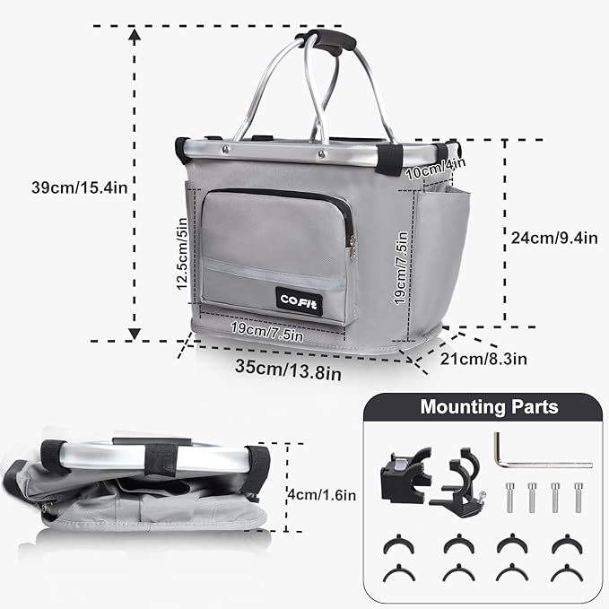 COFIT Detachable Bike Basket, Multi-Purpose Bicycle Handlebar Basket for Pet, Shopping, Commuter, Camping and Outdoor